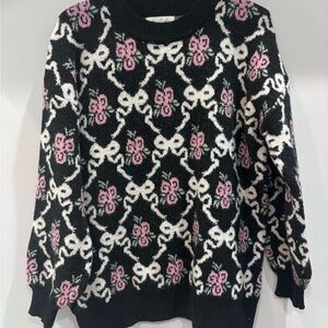 Listicle Boutique Black and Pink Bow Pattern Sweater